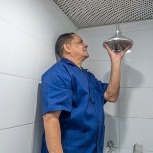 Plumber fixing an apartment shower